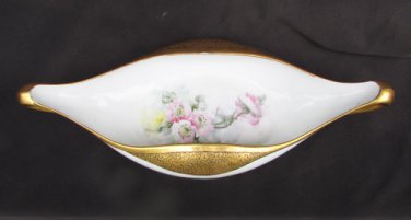 Limoges T&V two handled dish boat painted flowers gold trim 10"x4" antique bowl