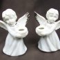 Set 2 mini angel candle holders Roman blue pearlized dresses gold trim