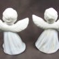 Set 2 mini angel candle holders Roman blue pearlized dresses gold trim