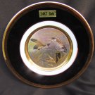Chokin plate 24kt gold trim bird center black ring offset 6" Japan