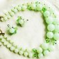 Dalshem demi parure set green double strand bead necklace & clip earrings