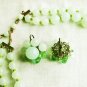 Dalshem demi parure set green double strand bead necklace & clip earrings