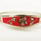 Sterling bracelet red abalone front Mexico mark cuff style