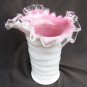 Fenton pink white silver crest vase ruffled crimped edge 5 3/4"