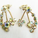 Austria iridescent pronged rhinestone clip earrings vintage jewelry