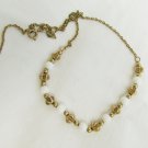 Sarah Coventry necklace small white and gold beads center gold tone chain Sarah Coventry necklace small white and gold beads center gold tone chain