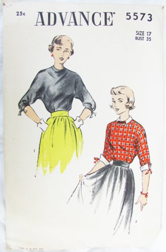 Advance 5573 misses blouse pattern size 17 bust 35 vintage 1950s