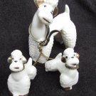 Poodle dog mom & puppies on chain china gold trim made Japan vintag