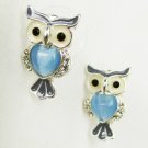 Cute owl stud earrings blue body on silver tone base 3/4" long unmarked Cute owl stud earrings blue body on silver tone base 3/4" long unmarked