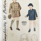 Simplicity 3643 boys coat size 1 breast 20 double breasted vintage pattern