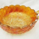 Imperial Glass quilted diamond out pansy inside handled nappy Marigold carnival