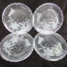 4 Indonesia glass salad plates 7" frosted hummingbird flowers scalloped edge