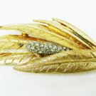 BSK rhinestone cattail pin gold tone leaves vintage jewelry BSK rhinestone cattail pin gold tone leaves vintage jewelry