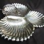 Silverplate serving dish 3 part clam shell Lunt with curved handle lovely