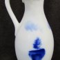 German pottery pitcher vase blue windmill & trim on lt gray porcelain base 4.5"