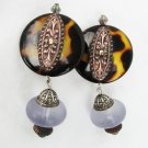 Treska tortoise shell brass dangle earrings clip ears signed Treska tortoise shell brass dangle earrings clip ears signed