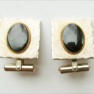Destino vintage cufflinks black stone gold tone tooled square setting