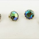 Set of 4 Iridescent rhinestone buttons 3/8" blue tone effect round silver tone Set of 4 Iridescent rhinestone buttons 3/8" blue tone effect round silver tone