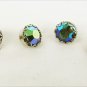 Set of 4 Iridescent rhinestone buttons 3/8" blue tone effect round silver tone