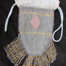 Antique beaded purse bag draw string leather lining some fabric stains as is Antique beaded purse bag draw string leather lining some fabric stains as is