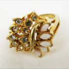 Coctail ring size 8 1/2 - 9 white stones & rhinestones gold tone setting costume