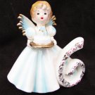Josef birthday angel age 6 blue dress with cake 4" figurine