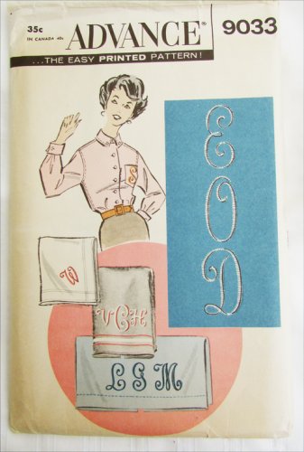 Advance 9033 transfer pattern for script alphabet 3 sizes vintage