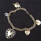 Avon 5 heart charms gold tone link bracelet 8" long
