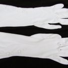 White gloves ladies 3 bows 12" flowers mid forearm nylon stretch size 5 1/2 -7 White gloves ladies 3 bows 12" flowers mid forearm nylon stretch size 5 1/2 -7