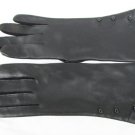 Black leatherette vinyl gloves rayon lined size B 6 made Japan button accents Black leatherette vinyl gloves rayon lined size B 6 made Japan button accents
