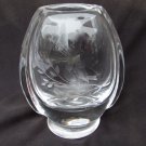 Orefos Swedish vase etched birds on branch art glass 4 3/4" tall wide bowl