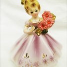 Josef girl figurine light purple dress pink flowers as is