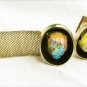 Cuff links lava volcano glass stone fire yellow gold tone mesh band black oval