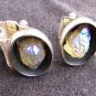 Cuff links lava volcano glass stone fire yellow gold tone mesh band black oval