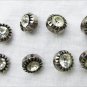 8 Rhinestone silver plastic buttons 3/8" diameter