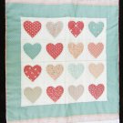 Miniature doll quilt hearts on beige green background 13 x 16" solid backing Miniature doll quilt hearts on beige green background 13 x 16" solid backing