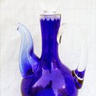Cobalt cut to clear Bohemian glass cruet pitcher rose pattern & stopper