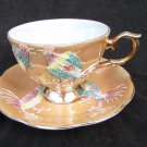 Shafford raised rooster chicken moriage cup saucer lusterware gold tone trim