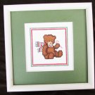Cross stitch teddy bear Christmas finished matted & framed