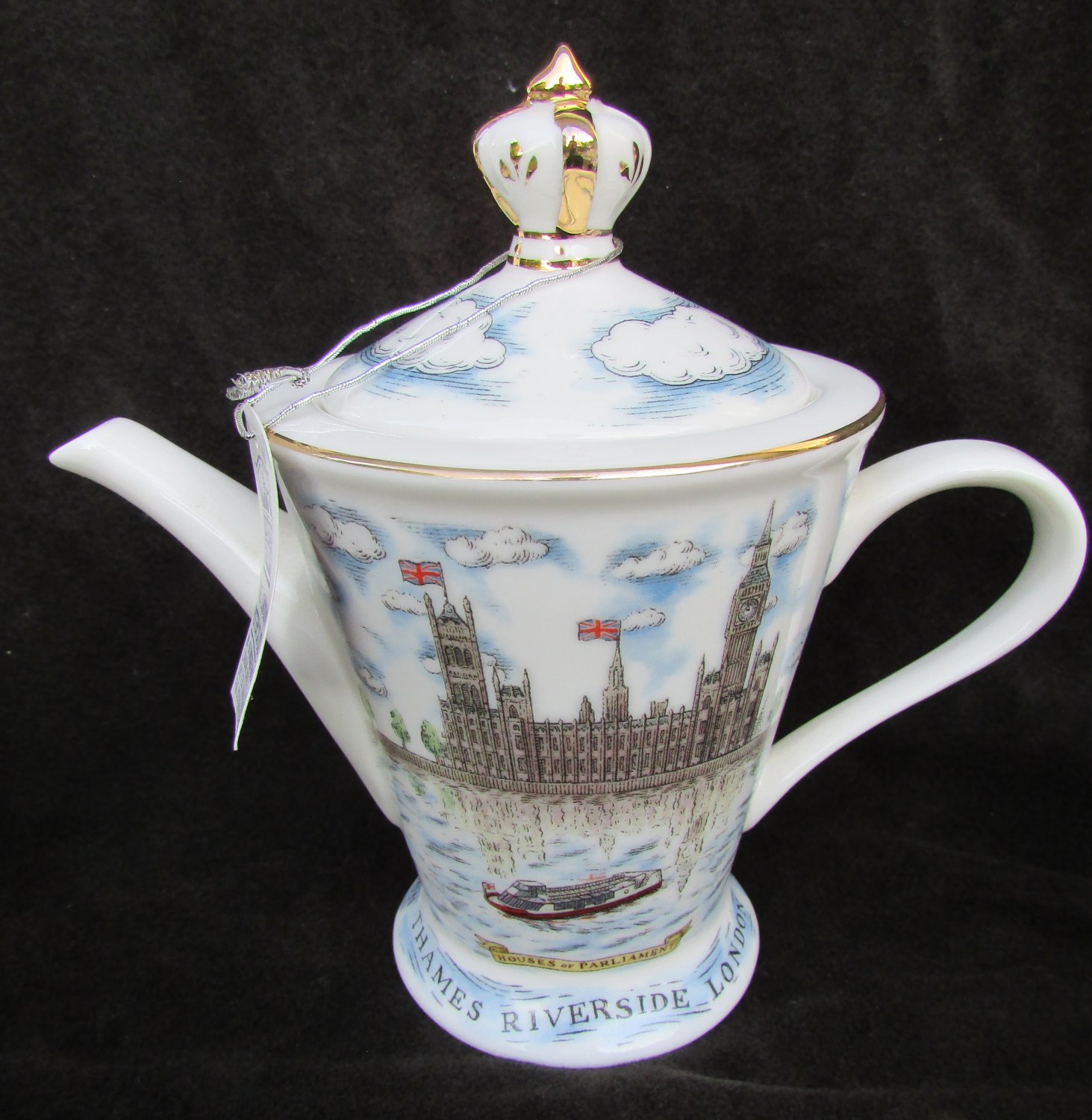 David Birch teapot House of Parliament Reflections with tag porcelain London