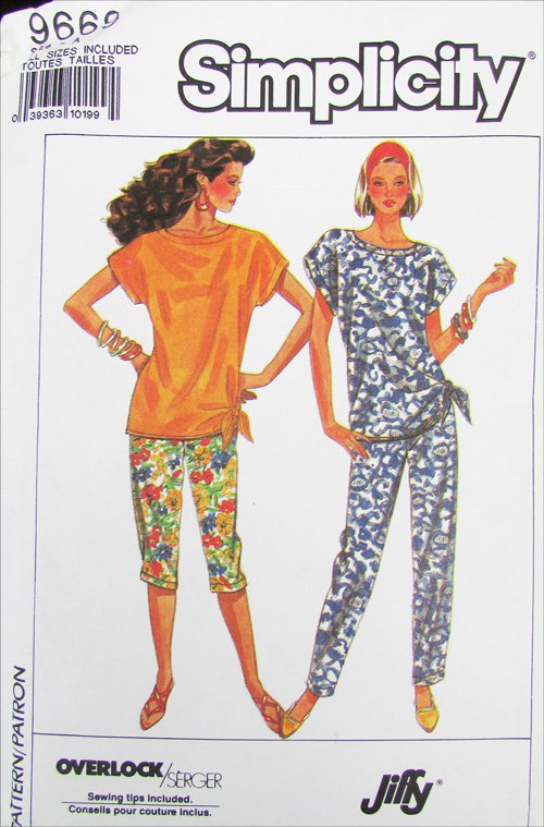 Simplicity 9669 misses tapered & Capri pants hip tied top sizes 6 8 10 ...