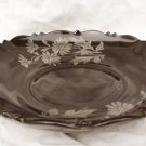 Black glass bowl two handles gray painted flowers probably Fenton
