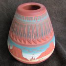 Navajo Etchware vase terracotta signed S. Benally with card painted turquoise
