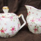 Rose chintz porcelain cream sugar gold trim Made Japan