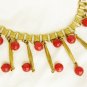Artistic rose & long brass dangle beads tooled links necklace vintage choker