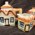 Teapot creamer sugar bowl Japan Cottage ware house set brown glaze vintage