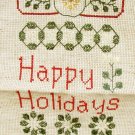 Finished cross stitch Happy Holidays Christmas on rustic Aida cloth Finished cross stitch Happy Holidays Christmas on rustic Aida cloth