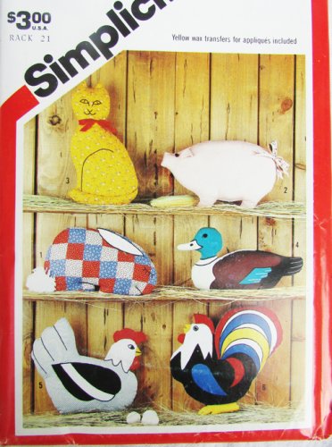Simplicity 223 animal pillow pattern: cat pig duck rooster hen UNCUT