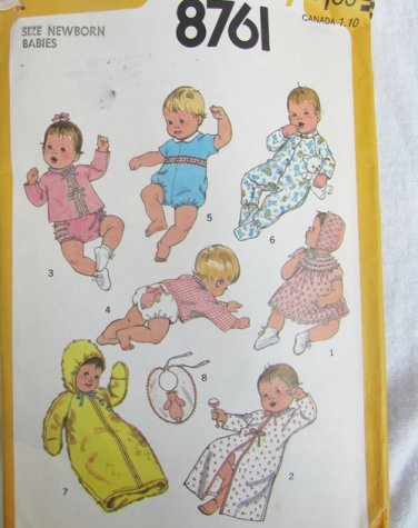 Simplicity 8761 newborn baby layout patterns UNCUT vintage dress bonnet kimono