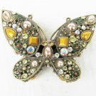 Butterfly faux jewel encrusted metal trinket box enamel inside rhinestones pearl